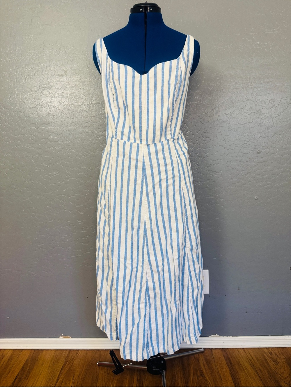 Old Navy Blue and White Striped Sleeveless Midi Dress